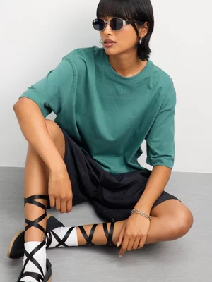 adidas Originals Women's Essentials Cropped Teal T-Shirt