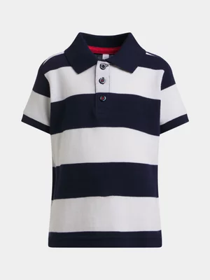 Exact Older Boy's White & Navy Striped Golfer 