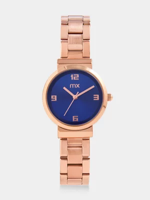 MX Rose Plated Blue Dial Bracelet Watch 