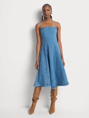 FF Denim Fit & Flare Strappy Midi Dress