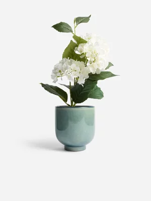 Jet Home White Hydrangea In Blue Pot