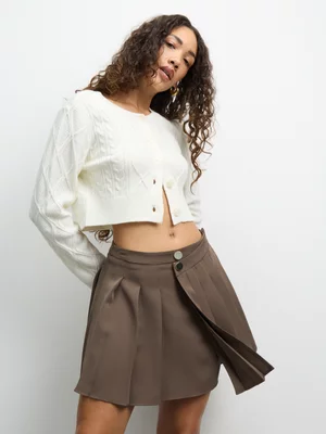 The FIX Women's Mocha Asymmetrical Pleated Mini Skirt