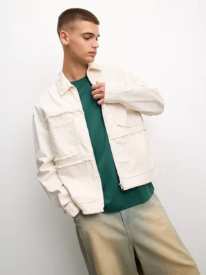 The FIX Men's White 100% Cotton Frayed Denim Jacket