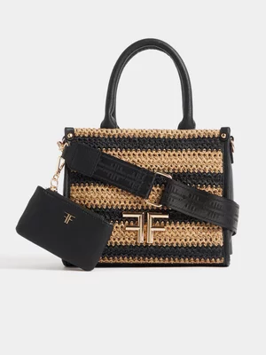 Raffia Striped Coin Purse Mini Tote Bag