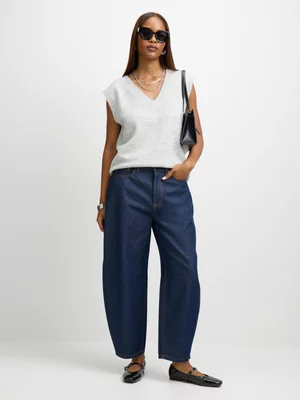 Exact Women's Dark Raw Wash Barrel Leg Jeans