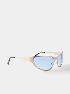 Women's Cotton On Silver Bailey Metal Sporty Racer Sunglasses