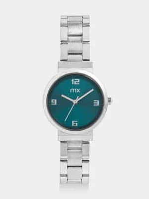 MX Silver Plated Green Dial Bracelet Watch 