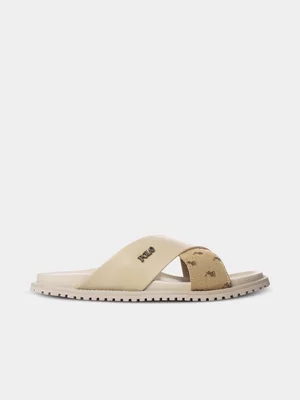 Men's Polo Taupe Cross Strap Jacquard  Sandals
