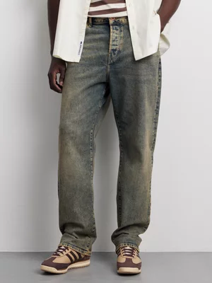 Redbat Men's Blue Tea Stain Wide Leg Jeans