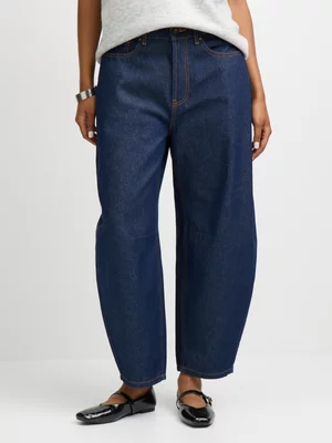 Exact Women's Dark Raw Wash Barrel Leg Jeans