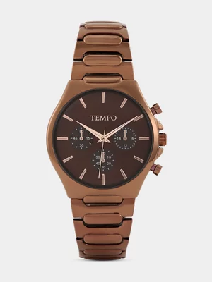 Tempo Brown Plated Brown Dial Chrono-Look Bracelet Watch