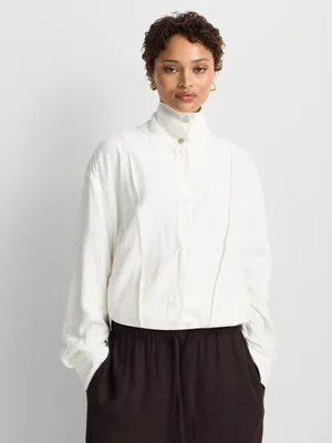 Funnel Neck Linen Blend Bomber Jacket
