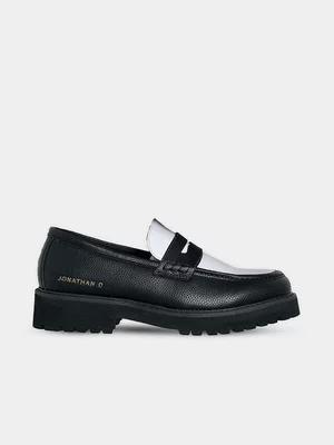 Jonathan D Men's Penny Moc PU Black-White Loafer