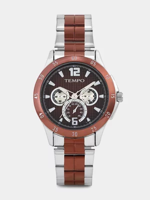 Tempo Brown Plated Brown Dial Two-Tone Bracelet Watch 