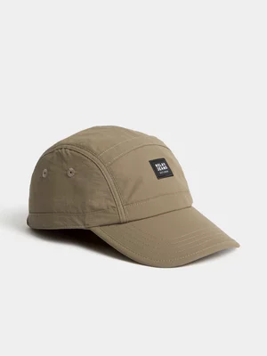 Relay Jean Men's 5 Panel Woven Badge Taupe Cap