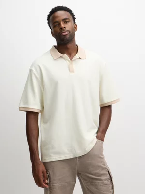 Exact Men's White Textured Contrast Golfer 