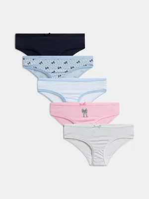 Jet Younger Girls 5-Pack Blue Stripe Bow Heart Bikini Briefs