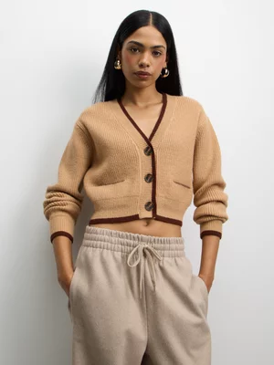 The FIX Women's Tan Knit Pocket Cardigan 