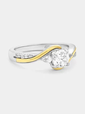 Yellow Gold & Sterling Silver Moissanite Round Solitaire Twist Ring 