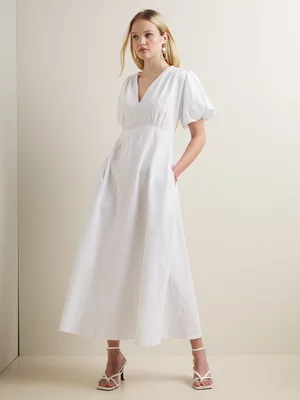 Women's Iconography Puff Sleeve Fit & Flare Cotton Dress 
