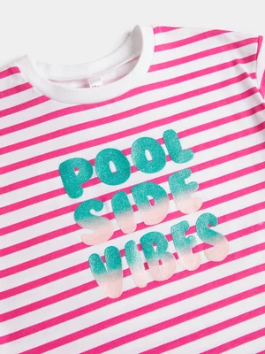 Exact Older Girl's Pink & White Striped Graphic T-Shirt