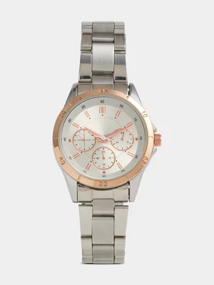 Exact Women's Silver & Rose Gold Metal Link Watch