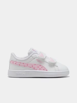 Toddlers Puma Smash 3.0 Hearty V White/Pink Sneaker