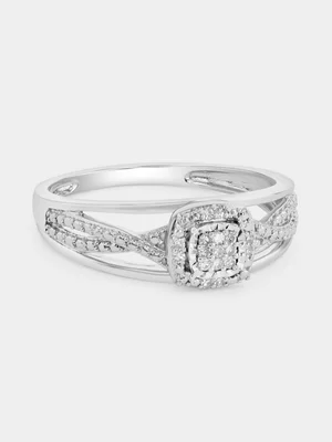 Sterling Silver Lab Grown Diamond Cushion Halo Twist Ring 