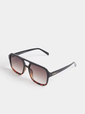 Canvas Black and Tortoise Shell Aviator Sunglasses
