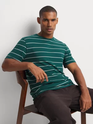 Markham Men's Horizontal Stripe Slim Fit Forest Green/Stone T-Shirt