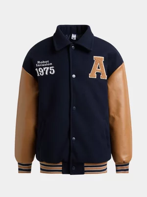 Jet Younger Boys Navy/Brown Golfer varsity Jacket