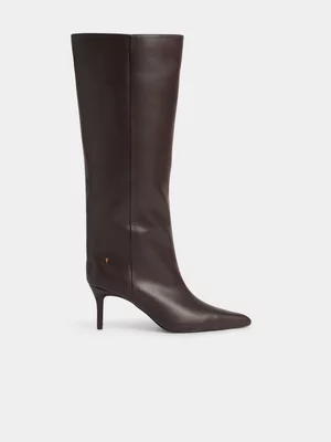 Pointy Knee High Kitten Heel Boots