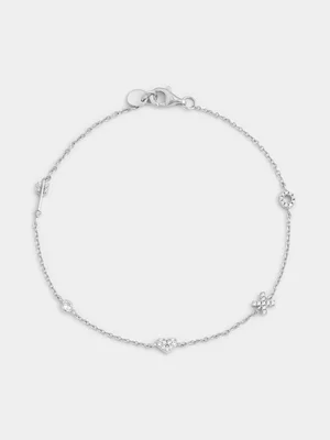 Sterling Silver Cubic Zirconia Round Solitaire XO Cupid Bracelet 