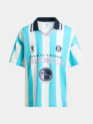 Jet Older Boys Blue Stripe Match Collar Sports T-shirt