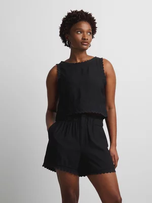 Women's Canvas Co-ord Scalloped Woven Top