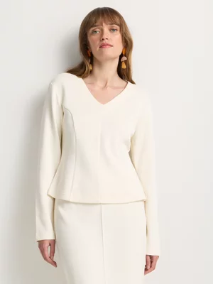 Foschini Women's Ecru Cut & Sew Panel Long Sleeve Co-ord Top
