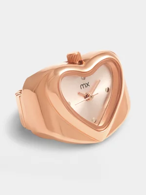 MX Rose Plated Rose Tone Dial Heart Watch Ring  