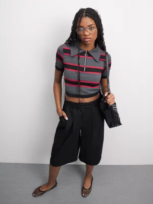 The FIX Women's Grey & Red Stripe Zip Top