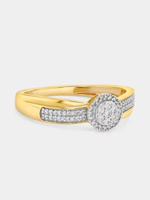 Yellow Gold Diamond Round Halo Crossover Ring 