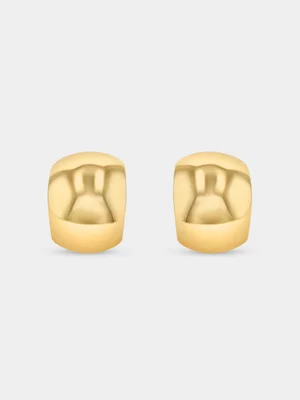 Yellow Gold Broad Semi Hoop Stud Earrings