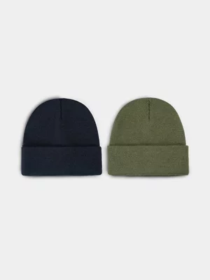Boy's Navy & Fatigue 2-Pack Beanies 