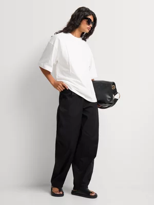 Cotton Pleated Barrel Leg Balloon Pants