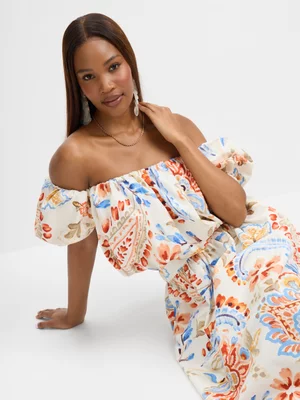 Exact Women's White Paisley Print Balloon Sleeve Top