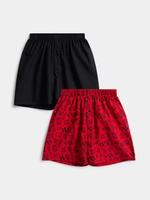 Jet Teen Boys 2 Pack Red Black Gaming Woven Boxer Short