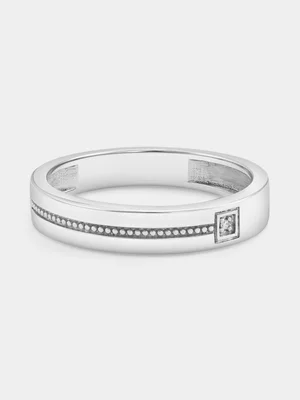Sterling Silver Diamond Square Beaded Row Ring 