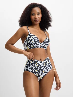 Jet Women's Black and White Bikini Bottom with Print