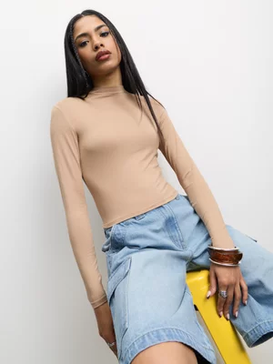 The FIX Women's Camel Turtle Neck Top