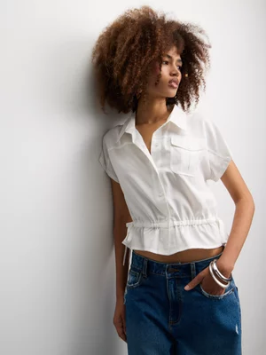 The FIX Womens's White Boxy utility Shirt With Side Ties