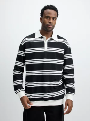 Jet Men’s Black And Ecru Striped Fleece Active Golfer