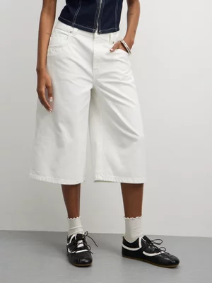 The FIX Women's White Bermuda Long Denim Shorts